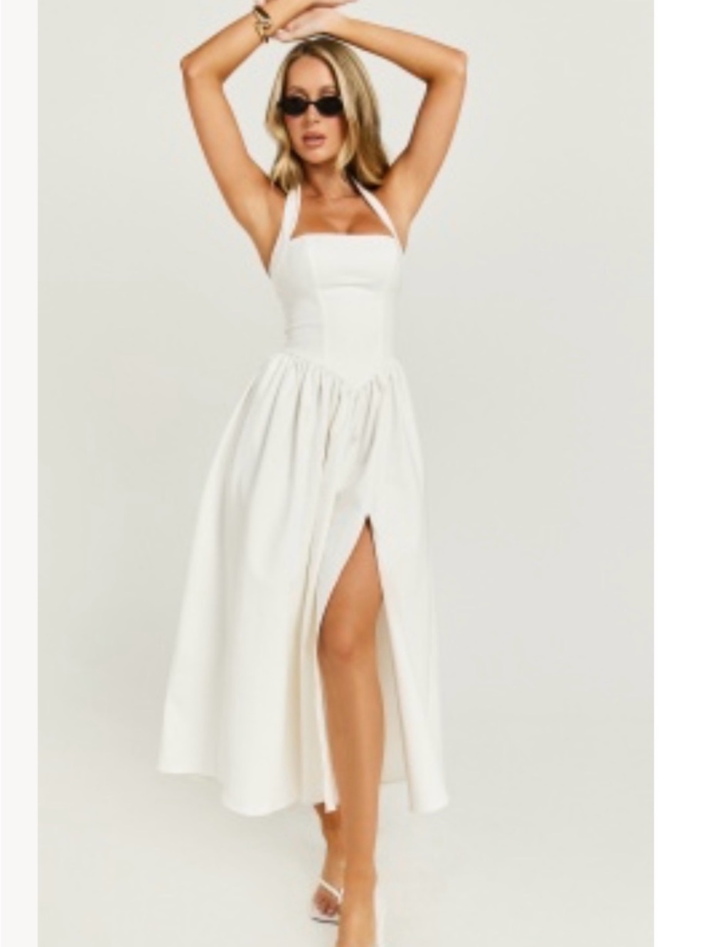 Showpo Ivory Halter Midi Dress with Side Slit - Picture 2 of 4